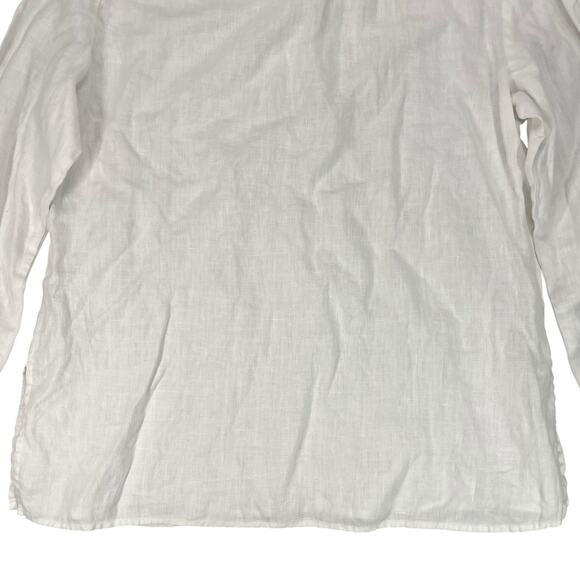 J. Jill White Linen Popover Collared Top Womens Size Medium Petite 3/4 Sleeve - Picture 9 of 15
